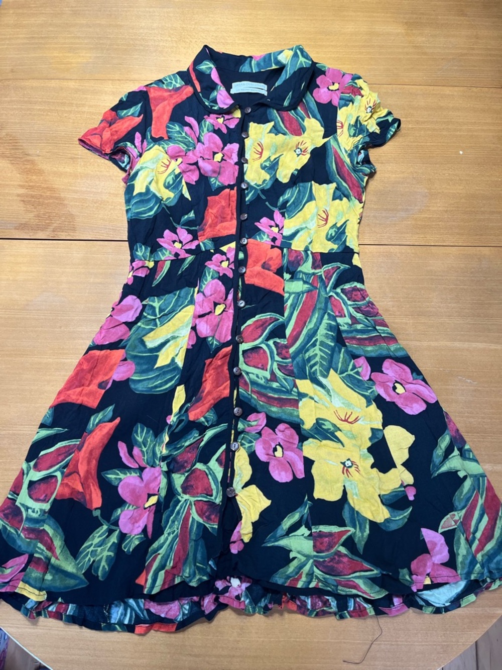 Urban Outfitters Floral Button Down Mini Dress Peter Pan Collar Black Small